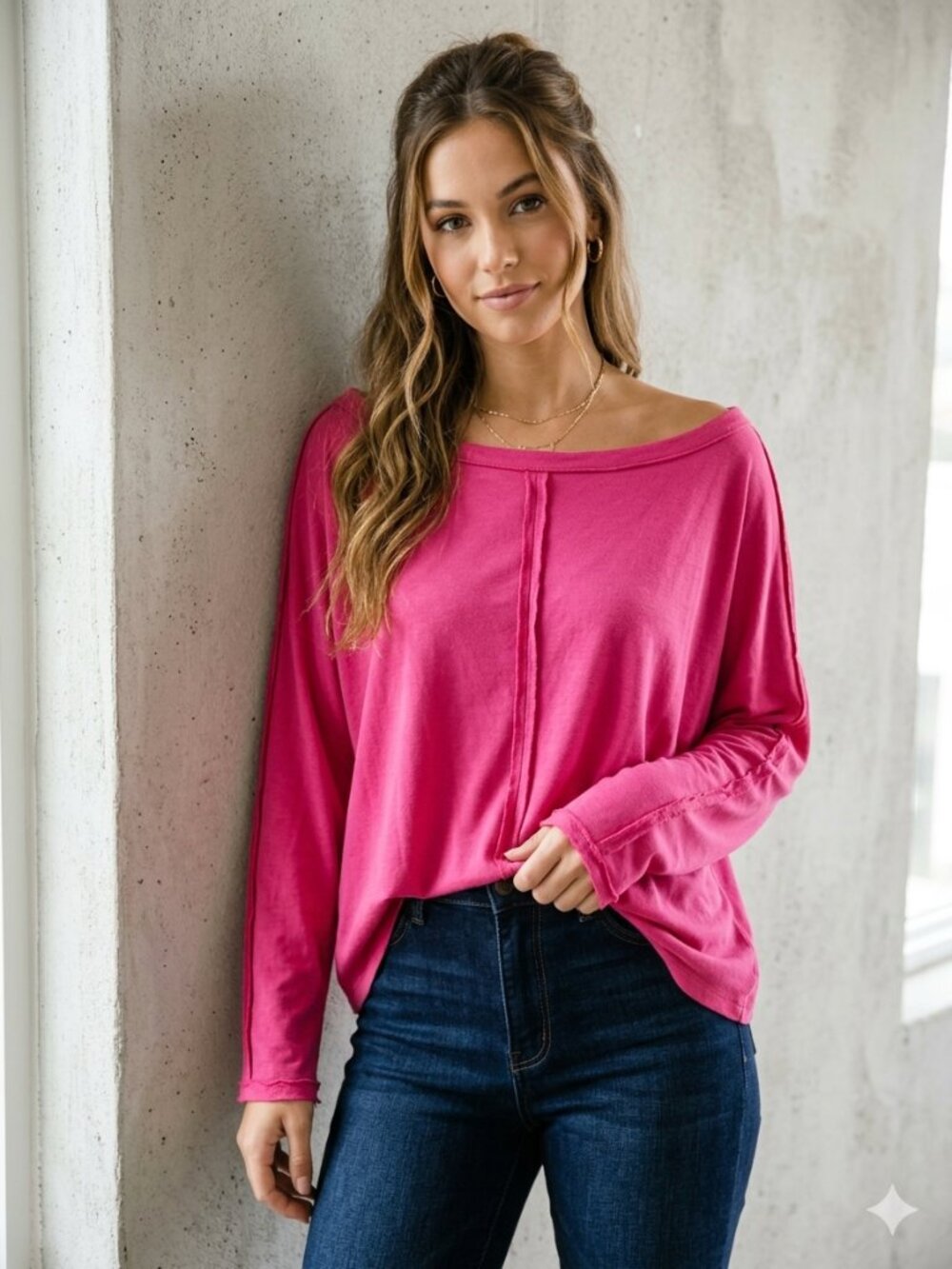 143 STORY Vibrant Hot Pink Bohemian-Style Top